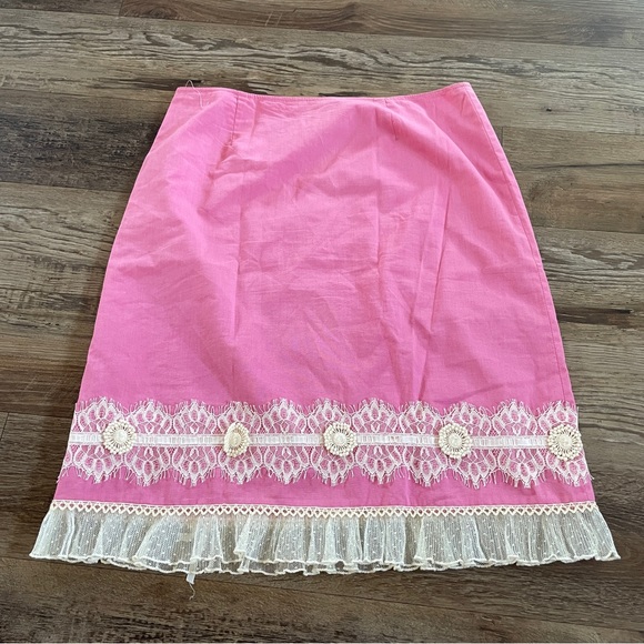 Vintage Cynthia Steffe Lace trim pink skirt 10 - Picture 6 of 6